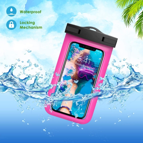 Universal Waterproof Underwater Dry Bag Pouch Case Swim Cover Fits for iPhone Samsung Cell Mobile Phones, Hot Pink