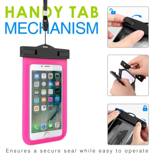 Universal Waterproof Underwater Dry Bag Pouch Case Swim Cover Fits for iPhone Samsung Cell Mobile Phones, Hot Pink