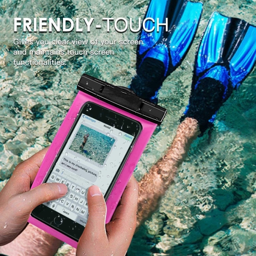 Universal Waterproof Underwater Dry Bag Pouch Case Swim Cover Fits for iPhone Samsung Cell Mobile Phones, Hot Pink