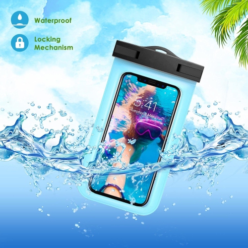 Universal Waterproof Underwater Dry Bag Pouch Case Swim Cover Fits for iPhone Samsung Cell Mobile Phones, Blue