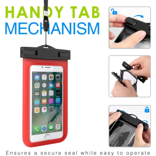 Universal Waterproof Underwater Dry Bag Pouch Case Swim Cover Fits for iPhone Samsung Cell Mobile Phones, Red