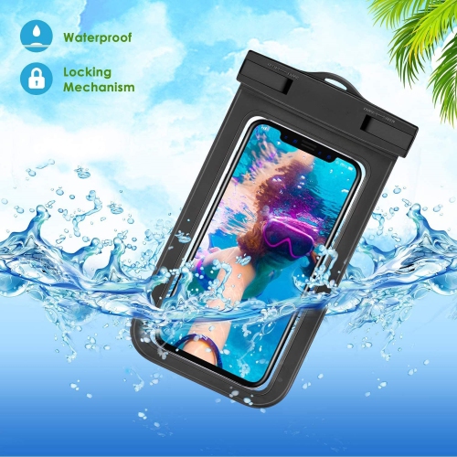 Universal Waterproof Underwater Dry Bag Pouch Case Swim Cover Fits for iPhone Samsung Cell Mobile Phones, Black
