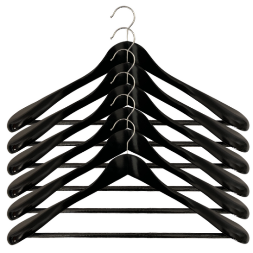 Closet Spice - 6 Pack - (Black) Extra Wide Shoulder Solid Wooden Hanger  with Non Slip Pants Bar, Smooth Finish, Suit/Coat Hanger, 360 Chrome Swivel  Hook, for Heavy Canadian Jackets, Clothes Hangers
