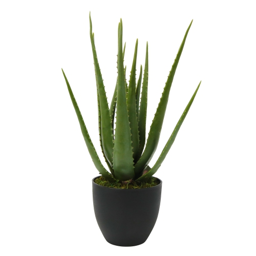 LIVINGBASICS  18" Artificial Aloe Grass Plants, Realistic Fake Plants With Plastic Pots, Office Living Room Bedroom Decoration Indoor Outdoor Decor