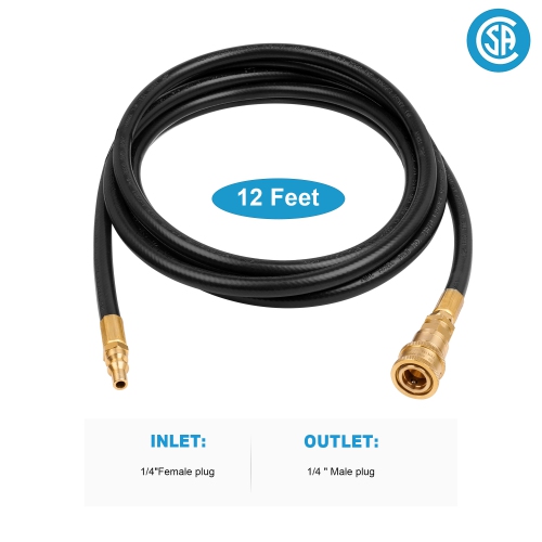 RV Quick Connect Propane Hose, Quick Disconnect Propane Hose Extension - 1/4-inch Safety Shutoff Valve & Male Full Flow Plug for RVs