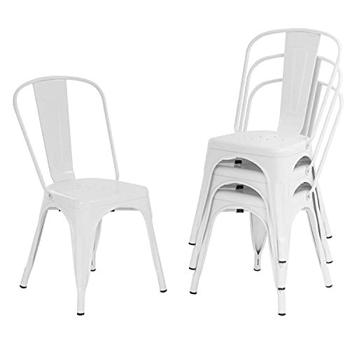 FDW  Metal Dining Chairs Set Of 4 Indoor Outdoor Chairs Patio Chairs Kitchen Chairs 18 Inch Seat Height Metal Restaurant Chair Stackable Chair Tolix