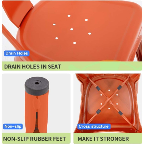 Ensemble de 4 chaises de salle à manger d’intérieur en métal chaises de patio 18 po hauteur siège en métal 330 LB capacité maximale chaises de