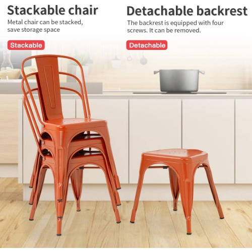 Ensemble de 4 chaises de salle à manger d’intérieur en métal chaises de patio 18 po hauteur siège en métal 330 LB capacité maximale chaises de