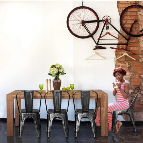 Chairs Metal Stackable Restaurant Dining Chair 18" Seat Height Bar Chairs Indoor/Outdoor Tolix Side Metal Kitchen Trattoria Chairs Set of 4