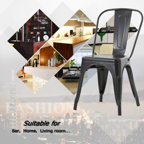 Chairs Metal Stackable Restaurant Dining Chair 18" Seat Height Bar Chairs Indoor/Outdoor Tolix Side Metal Kitchen Trattoria Chairs Set of 4