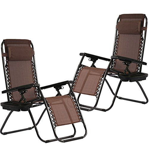 Zero Gravity Chairs Set of 2 with Pillow and Cup Holder Patio Outdoor Adjustable Dining Reclining Folding Chairs for Deck Patio Beach Yard