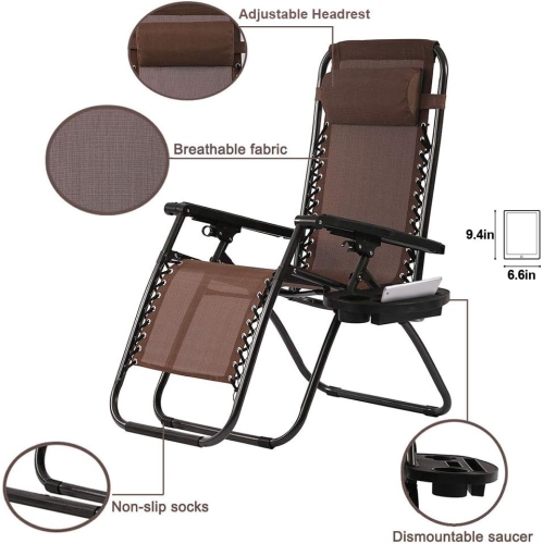 Zero Gravity Chairs Set of 2 with Pillow and Cup Holder Patio Outdoor Adjustable Dining Reclining Folding Chairs for Deck Patio Beach Yard