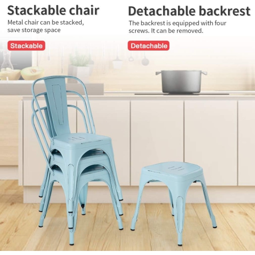 FDW Metal Dining Chairs Set of 4 Indoor Outdoor Chairs Patio Chairs Kitchen Metal Chairs 18 Inch Seat Height Restaurant Chair Metal Stackable Chair