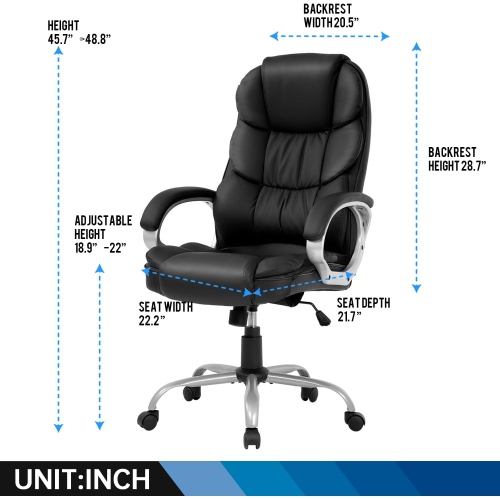 Office Chair Computer High Back Adjustable Ergonomic Desk Chair Executive PU Leather Swivel Task Chair with Armrests Lumbar Support