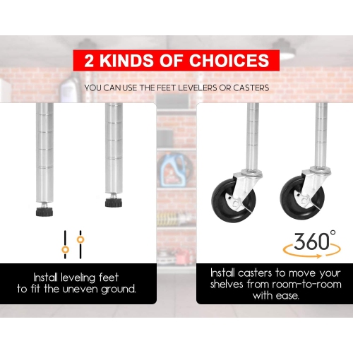 FDW 48 inch L×18 inch W×76 inch H Wire Shelving Unit Metal Shelf with 6 Tier Casters Adjustable Layer Rack Strong Steel for Restaurant Garage Pantry