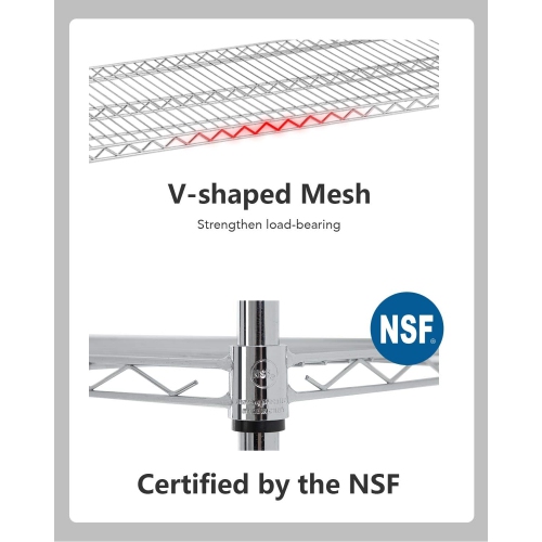 FDW 48 inch L×18 inch W×76 inch H Wire Shelving Unit Metal Shelf with 6 Tier Casters Adjustable Layer Rack Strong Steel for Restaurant Garage Pantry