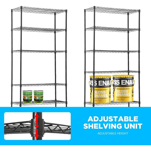 30" L×14" W×60" H Wire Shelving Unit Metal Shelf with 5 Tier Casters Adjustable Layer Rack Strong Steel for Restaurant Garage Pantry Kitchen