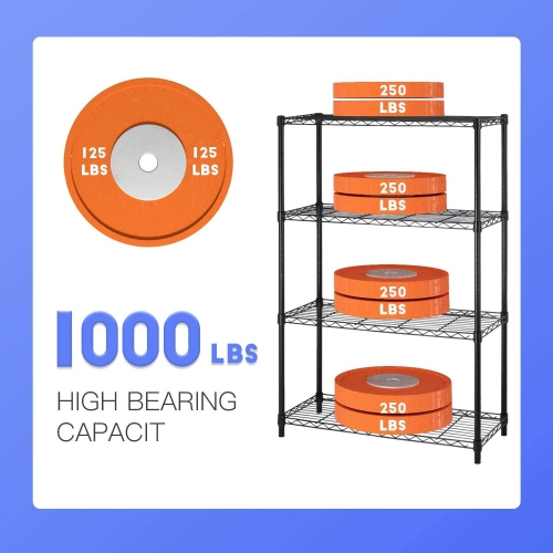 36" L×14" W×54" H Wire Shelving Unit Metal Shelf with 4 Tier Adjustable Layer Rack Strong Steel for Restaurant Garage Pantry Kitchen Garage?Black