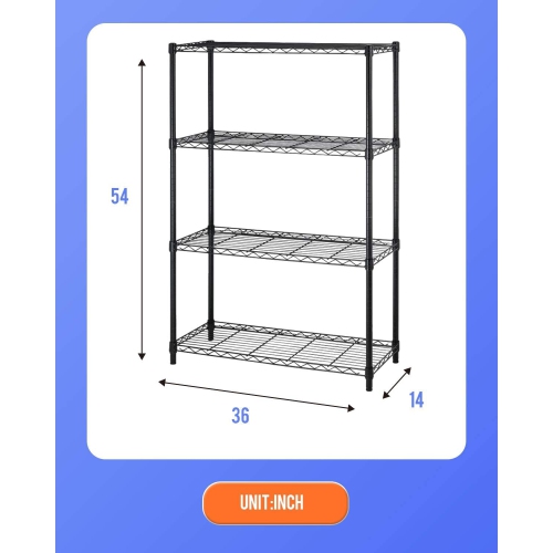 36" L×14" W×54" H Wire Shelving Unit Metal Shelf with 4 Tier Adjustable Layer Rack Strong Steel for Restaurant Garage Pantry Kitchen Garage?Black