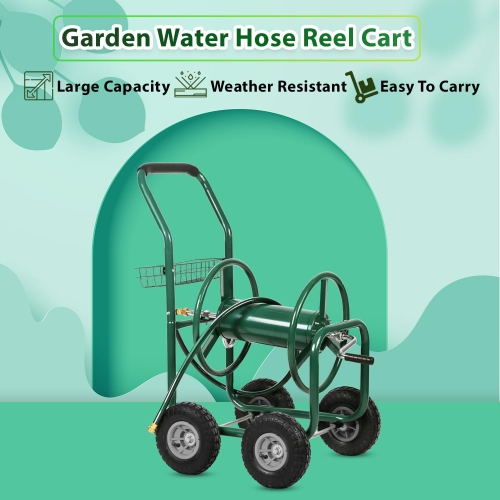 Garden Hose Reel Cart Tools Outdoor Yard Water Truck Heavy DutyWater Planting, Green