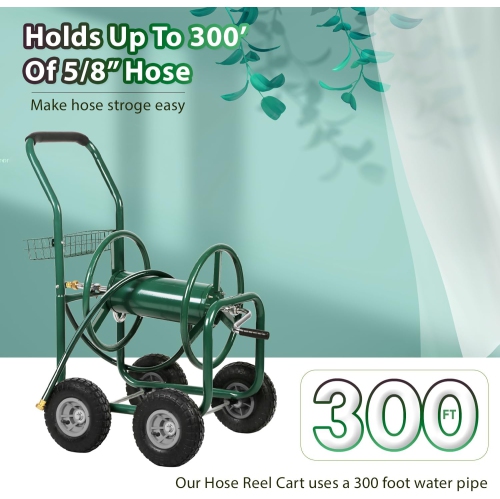 Garden Hose Reel Cart Tools Outdoor Yard Water Truck Heavy DutyWater Planting, Green