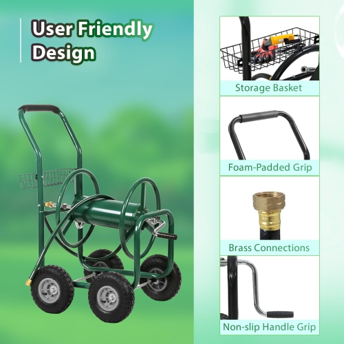 Garden Hose Reel Cart Tools Outdoor Yard Water Truck Heavy DutyWater Planting, Green
