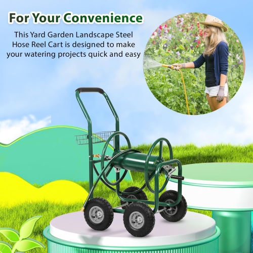 Garden Hose Reel Cart Tools Outdoor Yard Water Truck Heavy DutyWater Planting, Green