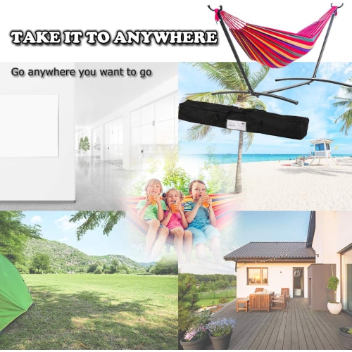 FDW Double Hammock Stands,Portable Hammock Stand Heavy Duty Steel Stand for Outdoor Patio or Indoor with Portable Carrying Bag,Red