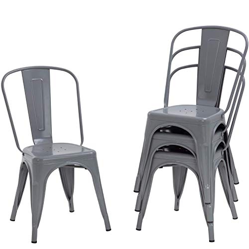 FDW  Metal Dining Chairs Set Of 4 Indoor Outdoor Chairs Patio Chairs Kitchen Metal Chairs 18 Inch Seat Height Restaurant Chair Metal Stackable Chair