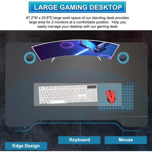 Gaming Desk Computer Desk 47.2 inches Writing Desk Office Desk Student PC Desk Extra Large Modern Ergonomic Racing Style Table Workstation Carbon