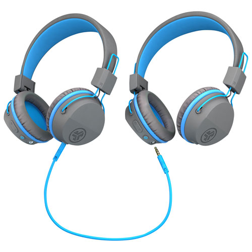 JLab JBuddies Studio On-Ear Bluetooth Kids Headphones - Grey/Blue