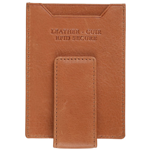 Portefeuille RFID en cuir véritable avec pince à billets Bellagio de Mancini - Cognac