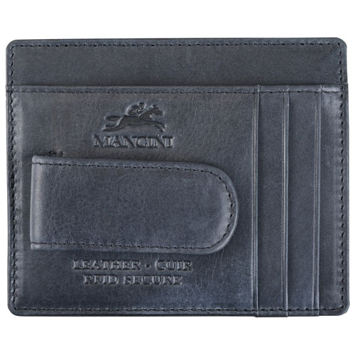 Mancini Bellagio RFID Genuine Leather Money Clip Wallet with ID Window & 4 Credit Card Slots - Black