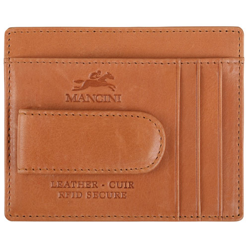 Mancini Bellagio RFID Genuine Leather Money Clip Wallet with ID Window & 4 Credit Card Slots - Cognac