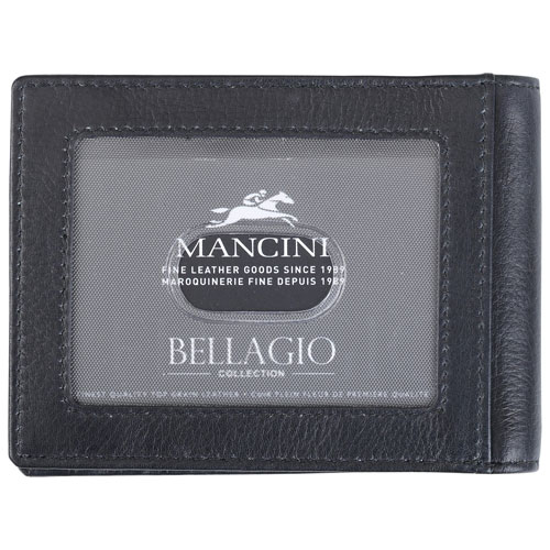Portefeuille RFID en cuir véritable avec pince à billets et fenêtre pour carte d'identité Bellagio de Mancini - Noir