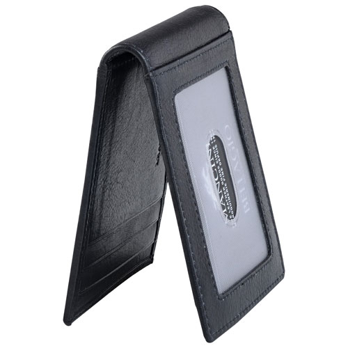 Portefeuille RFID en cuir véritable avec pince à billets et fenêtre pour carte d'identité Bellagio de Mancini - Noir