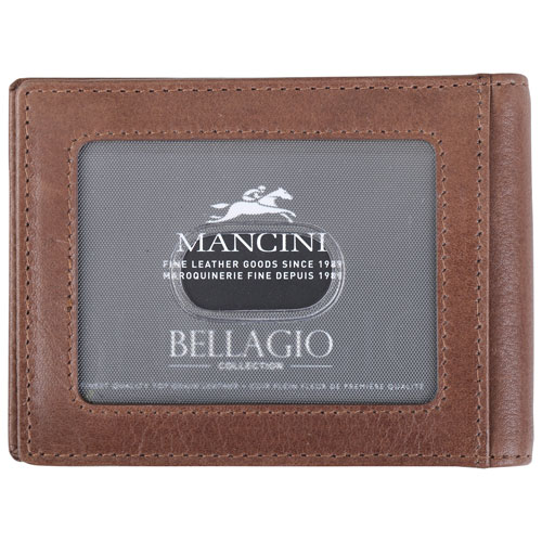 Mancini Bellagio RFID Genuine Leather Money Clip Wallet with ID Window - Brown