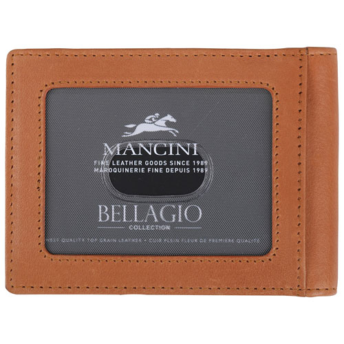 Portefeuille RFID en cuir véritable avec pince à billets et fenêtre pour carte d'identité Bellagio de Mancini - Cognac