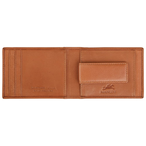 Portefeuille RFID en cuir véritable avec pince à billets et fenêtre pour carte d'identité Bellagio de Mancini - Cognac