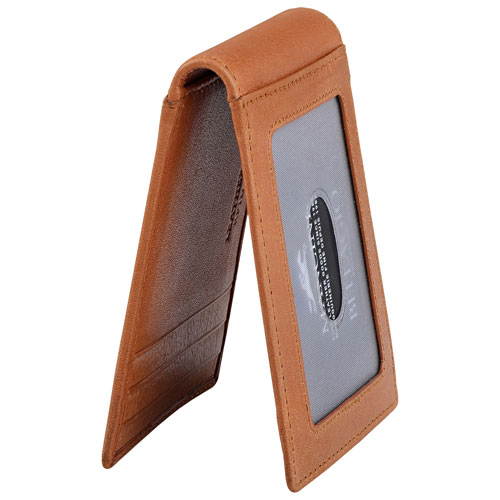 Portefeuille RFID en cuir véritable avec pince à billets et fenêtre pour carte d'identité Bellagio de Mancini - Cognac