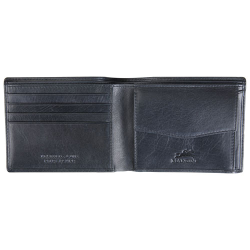 Mancini Bellagio RFID Genuine Leather Bi-fold Wallet with Coin Purse - Black