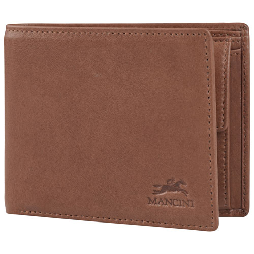 Mancini Bellagio RFID Genuine Leather Bi-fold Wallet with Coin Purse - Brown