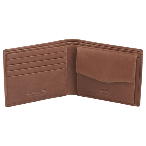 Mancini Bellagio RFID Genuine Leather Bi-fold Wallet with Coin Purse - Brown