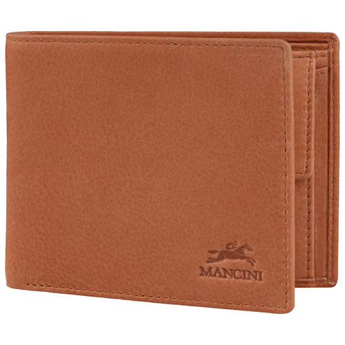 Mancini Bellagio RFID Genuine Leather Bi-fold Wallet with Coin Purse - Cognac