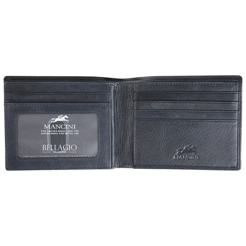 Mancini Bellagio RFID Genuine Leather Bi-fold Wing Wallet - Black