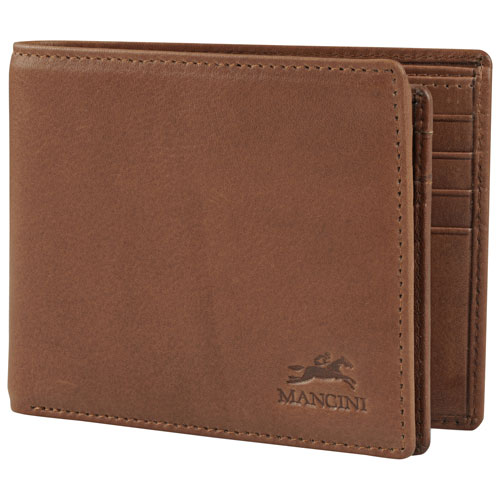 Mancini Bellagio RFID Genuine Leather Bi-fold Wing Wallet - Brown