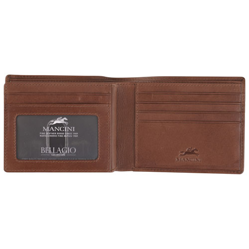 Mancini Bellagio RFID Genuine Leather Bi-fold Wing Wallet - Brown
