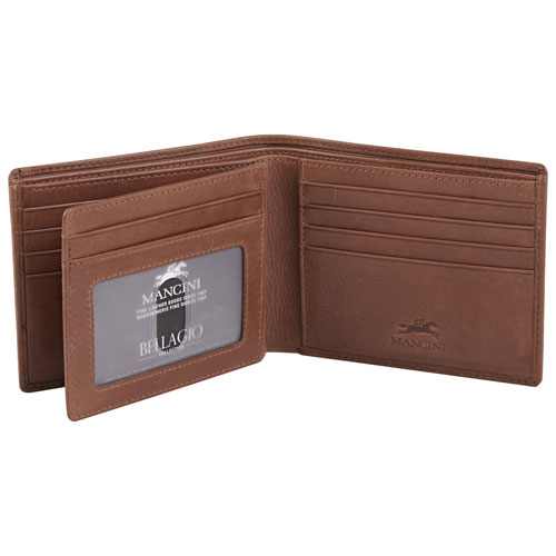 Mancini Bellagio RFID Genuine Leather Bi-fold Wing Wallet - Brown