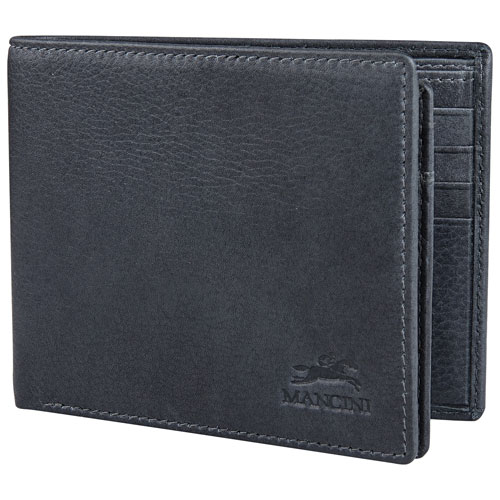Mancini Bellagio RFID Genuine Leather Bi-fold Wing Wallet - Grey