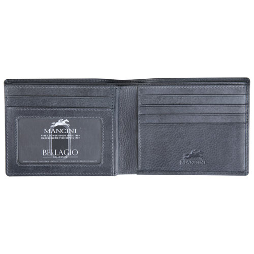 Mancini Bellagio RFID Genuine Leather Bi-fold Wing Wallet - Grey